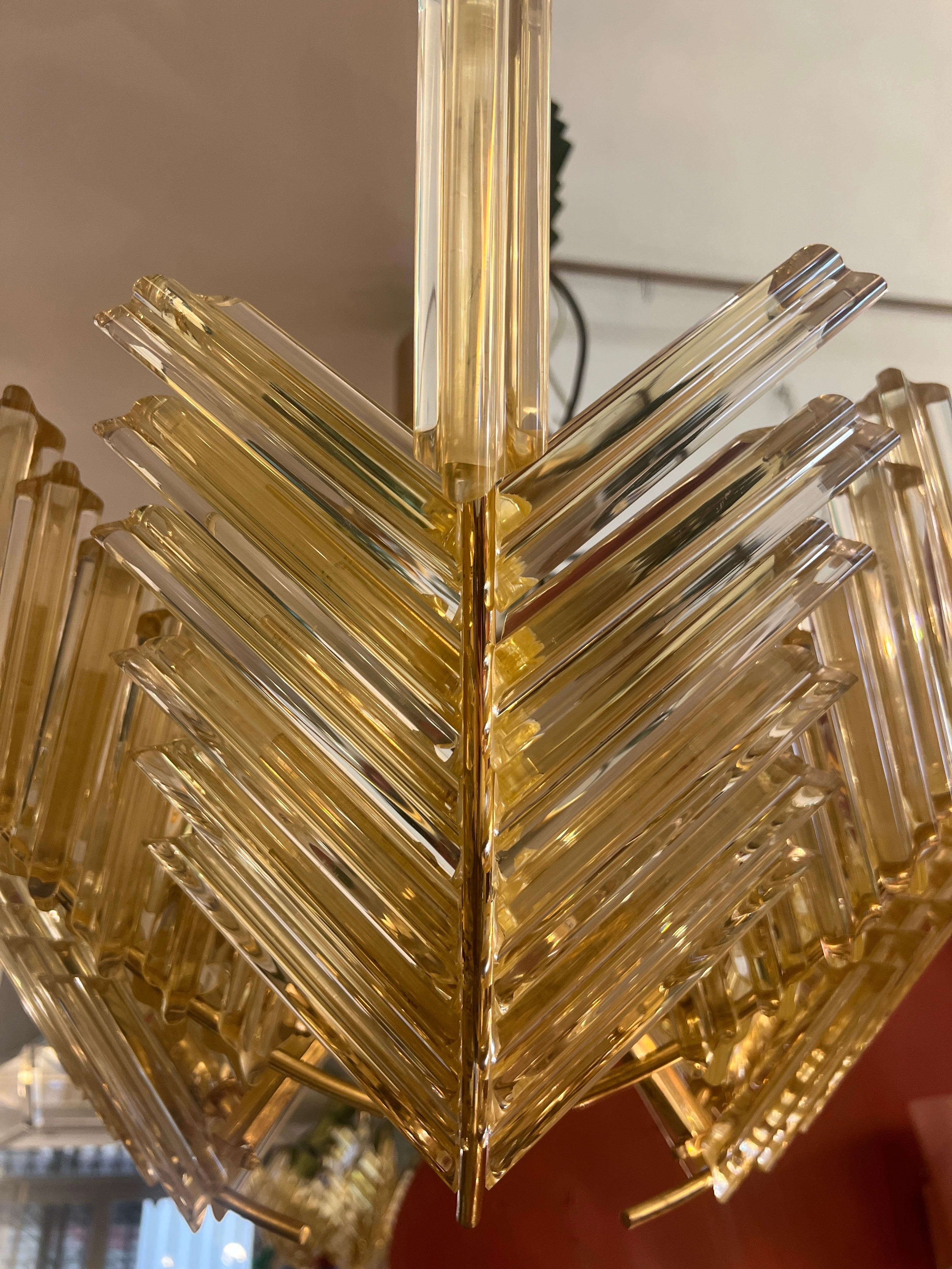 Vintage Gold Murano Glass Palm Leaves and Brass Chandelier 1970 For Sale 9