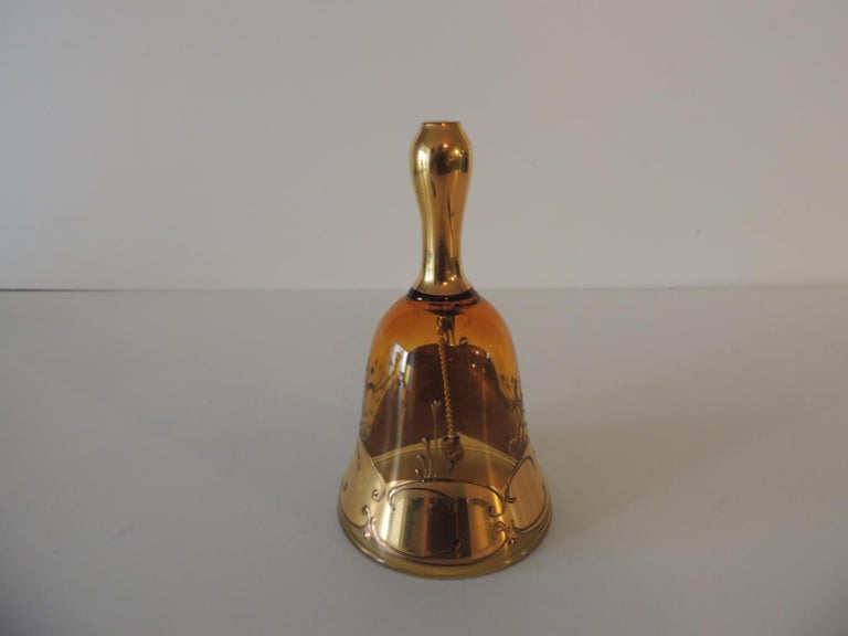 Late Victorian Vintage Gold Murano Glass Table Bell with Hand Painted Flower For Sale