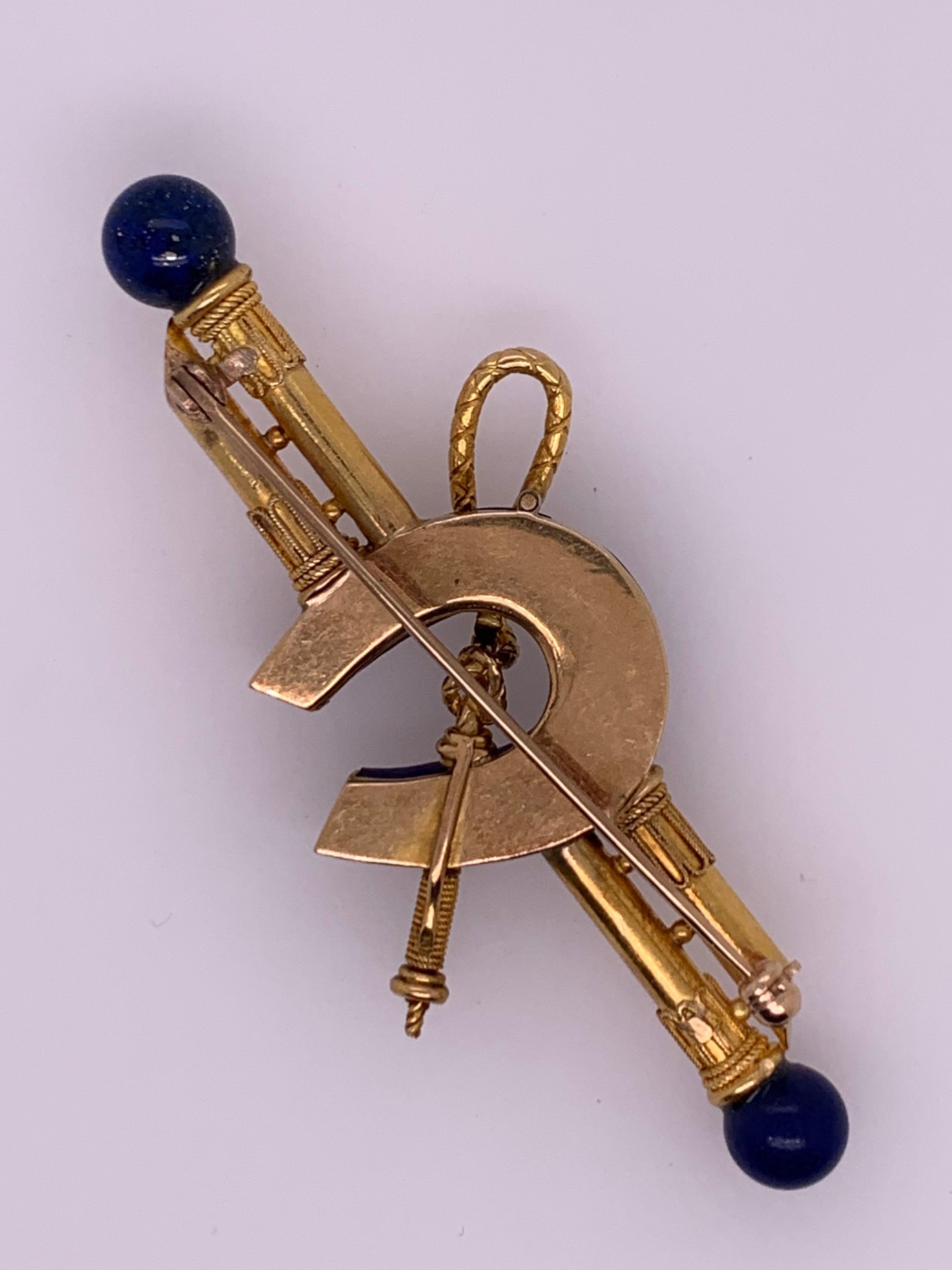 Gold Nautical Sailor Brooche Natural Blue Lapis and Diamond Pin, circa 1970 In Good Condition For Sale In Los Angeles, CA