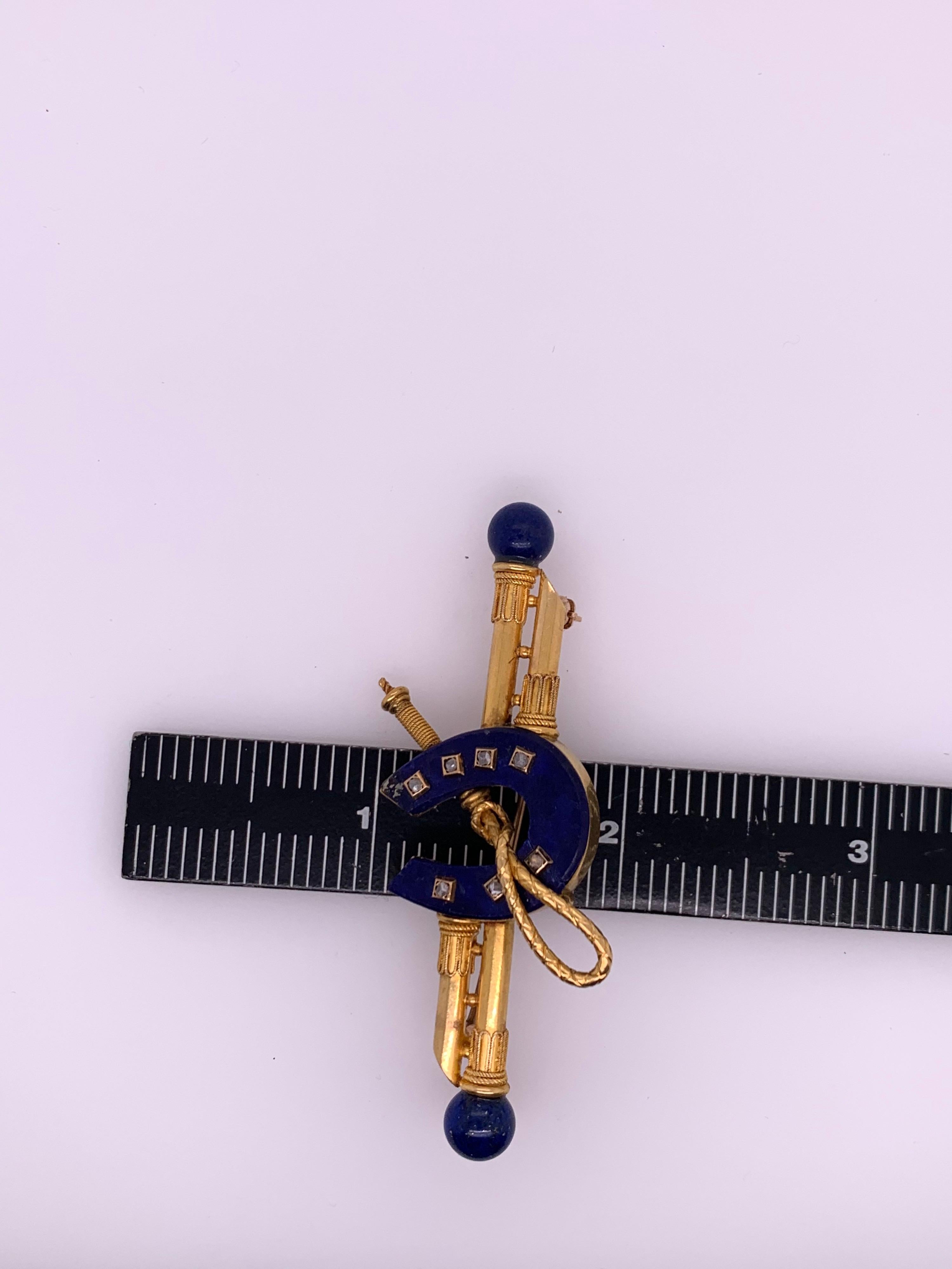 Gold Nautical Sailor Brooche Natural Blue Lapis and Diamond Pin, circa 1970 For Sale 1
