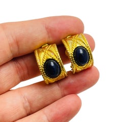 Vintage gold navy cabs designer runway clip on earrings