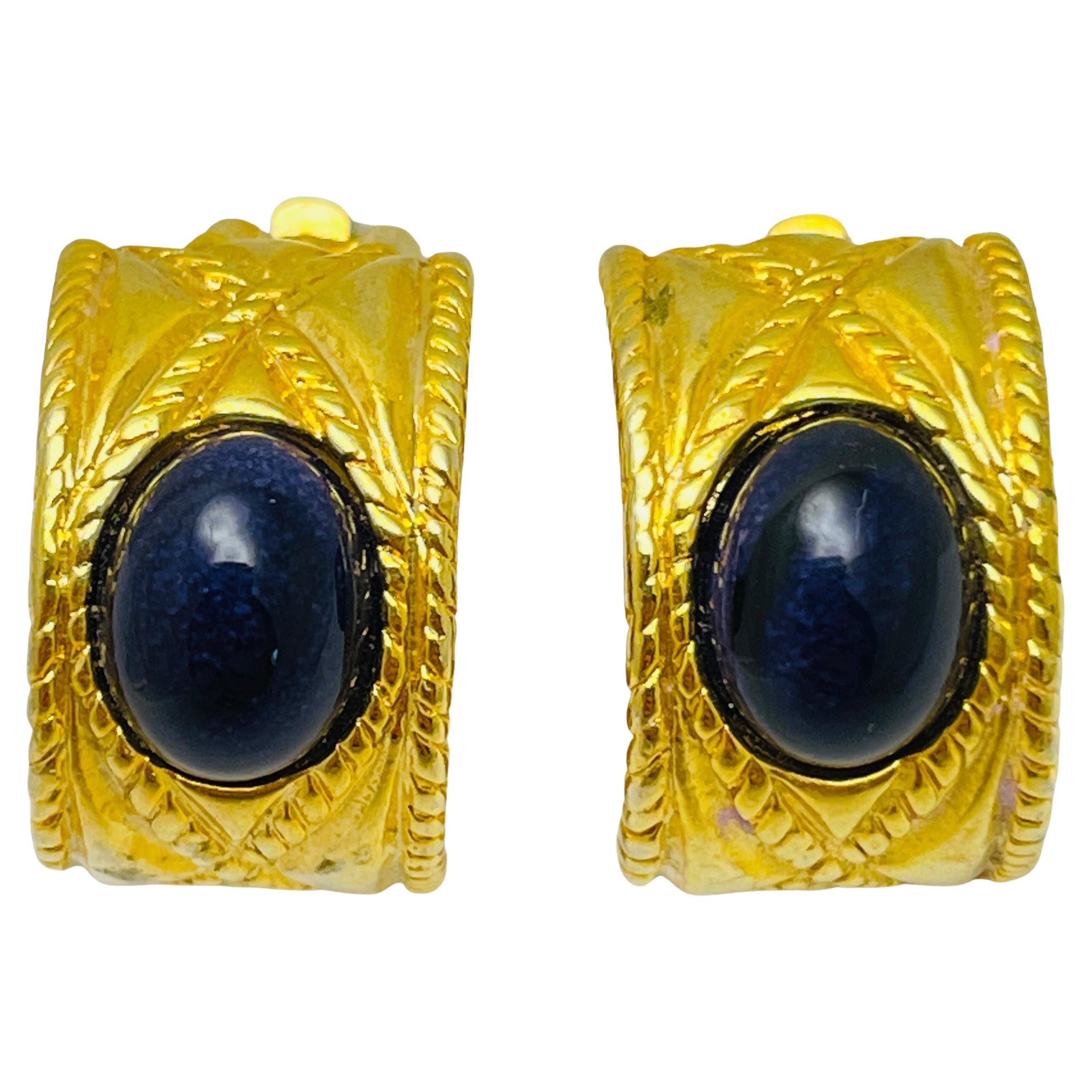 Vintage gold navy cabs designer runway clip on earrings