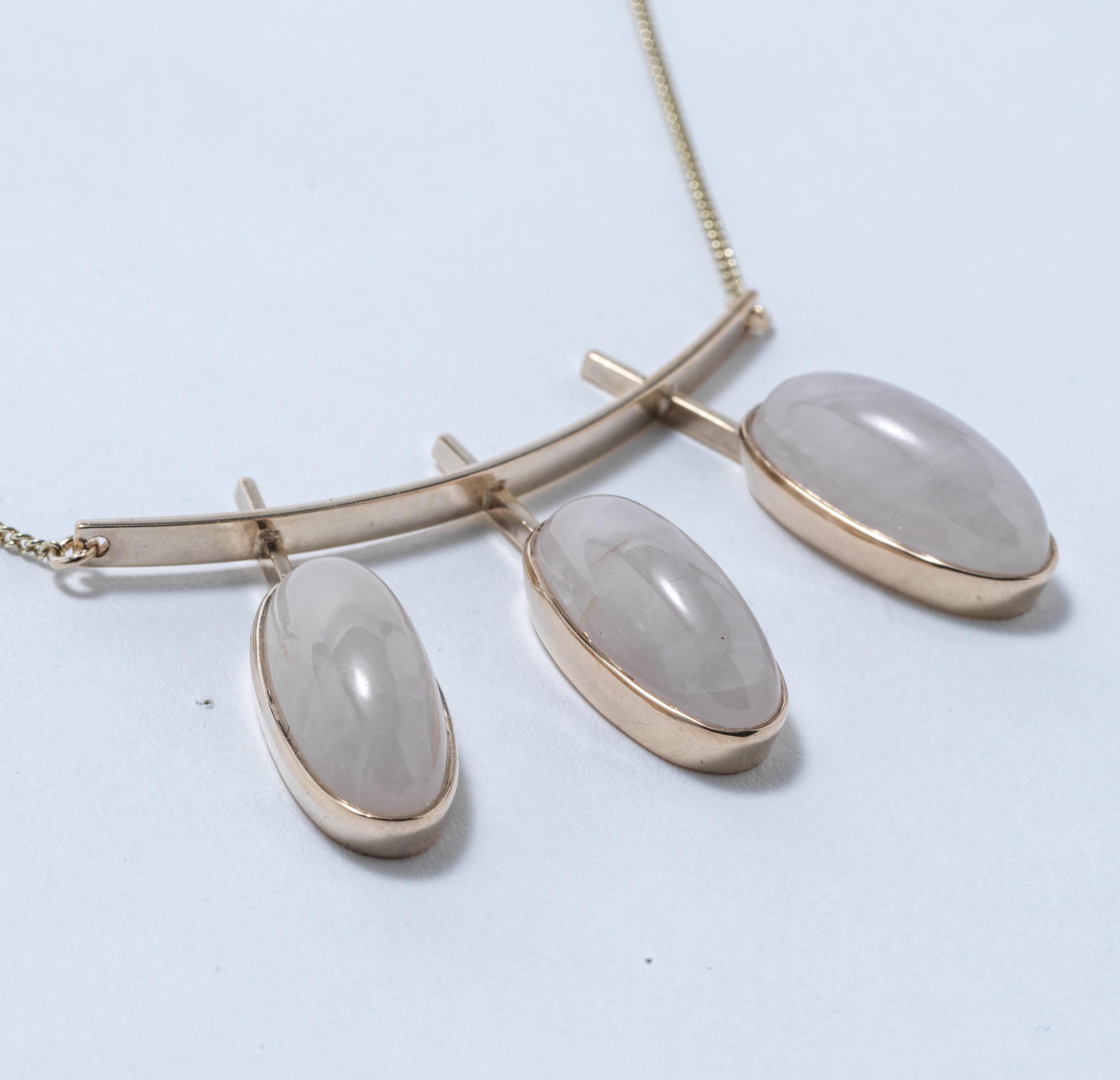 Cabochon Vintage gold necklace with milk quartz stones made 1959 in Finland. For Sale