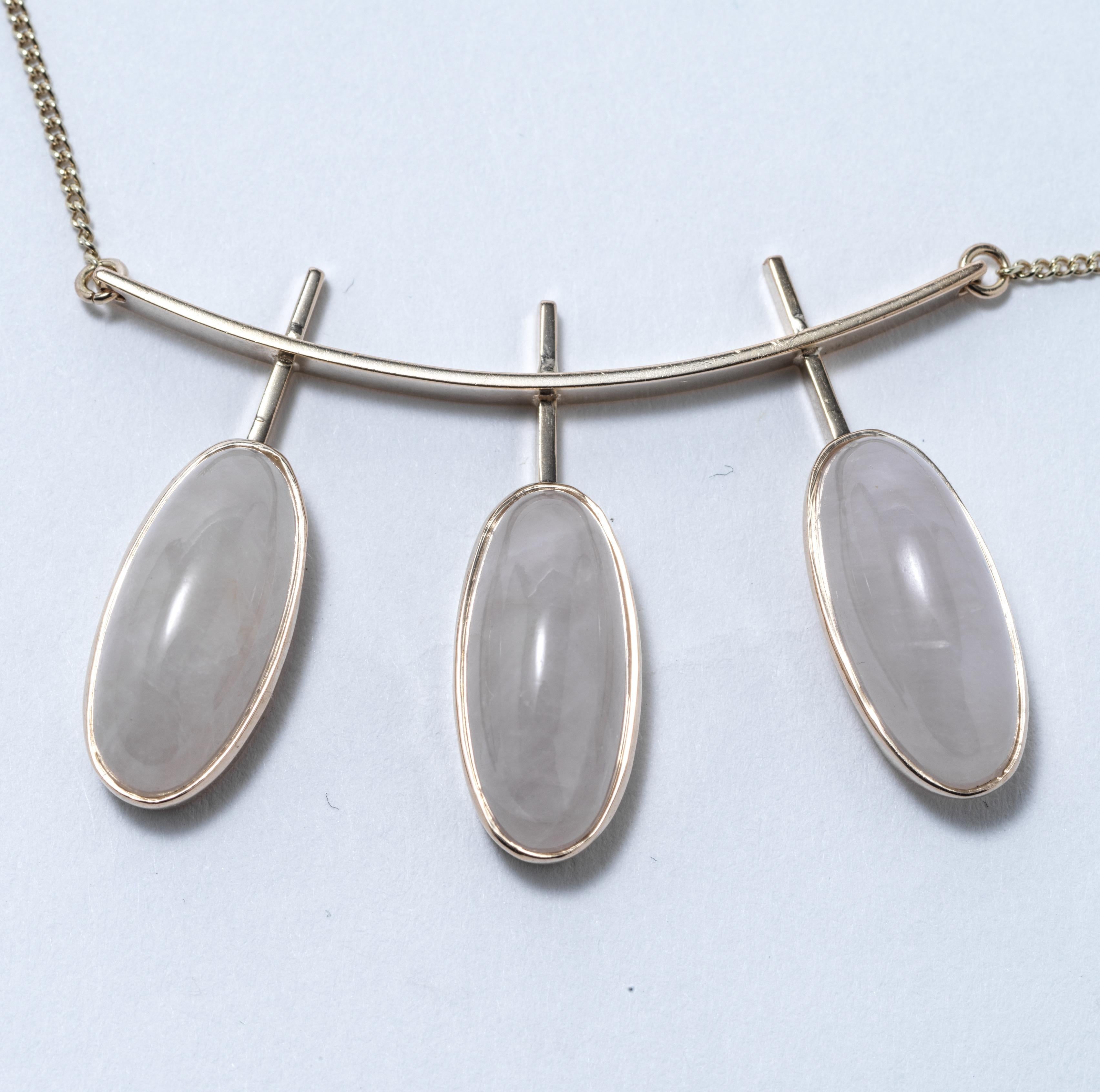 Vintage gold necklace with milk quartz stones made 1959 in Finland. For Sale 3