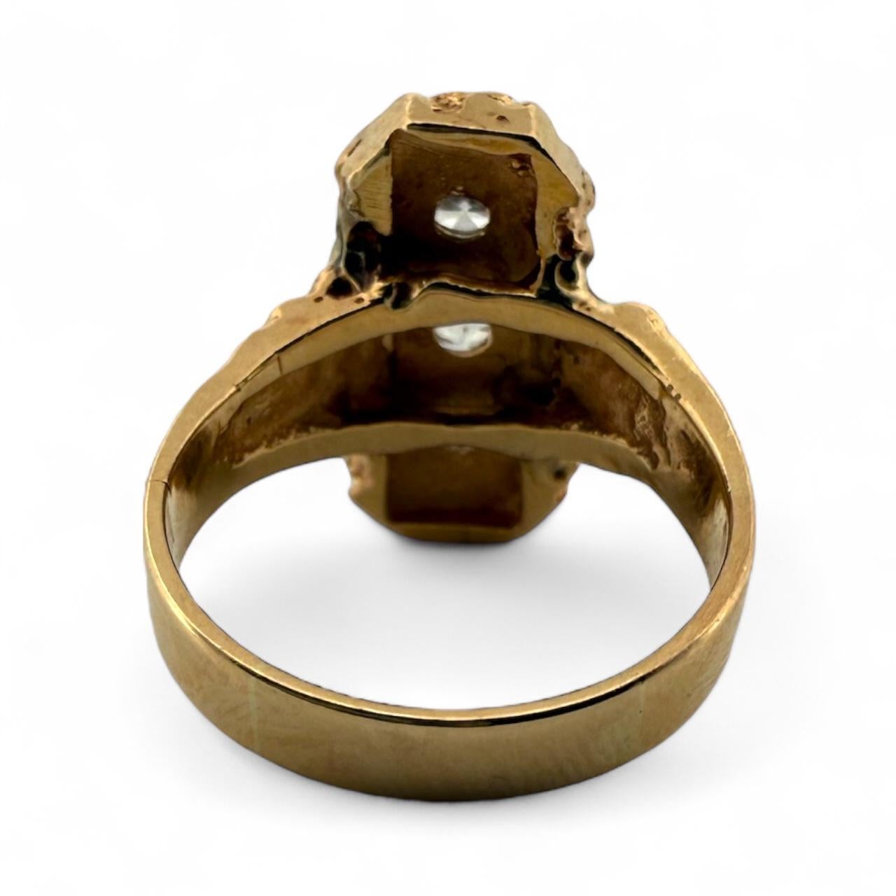 Vintage Gold Nugget Länglicher Diamant Cocktail Ring im Angebot 4