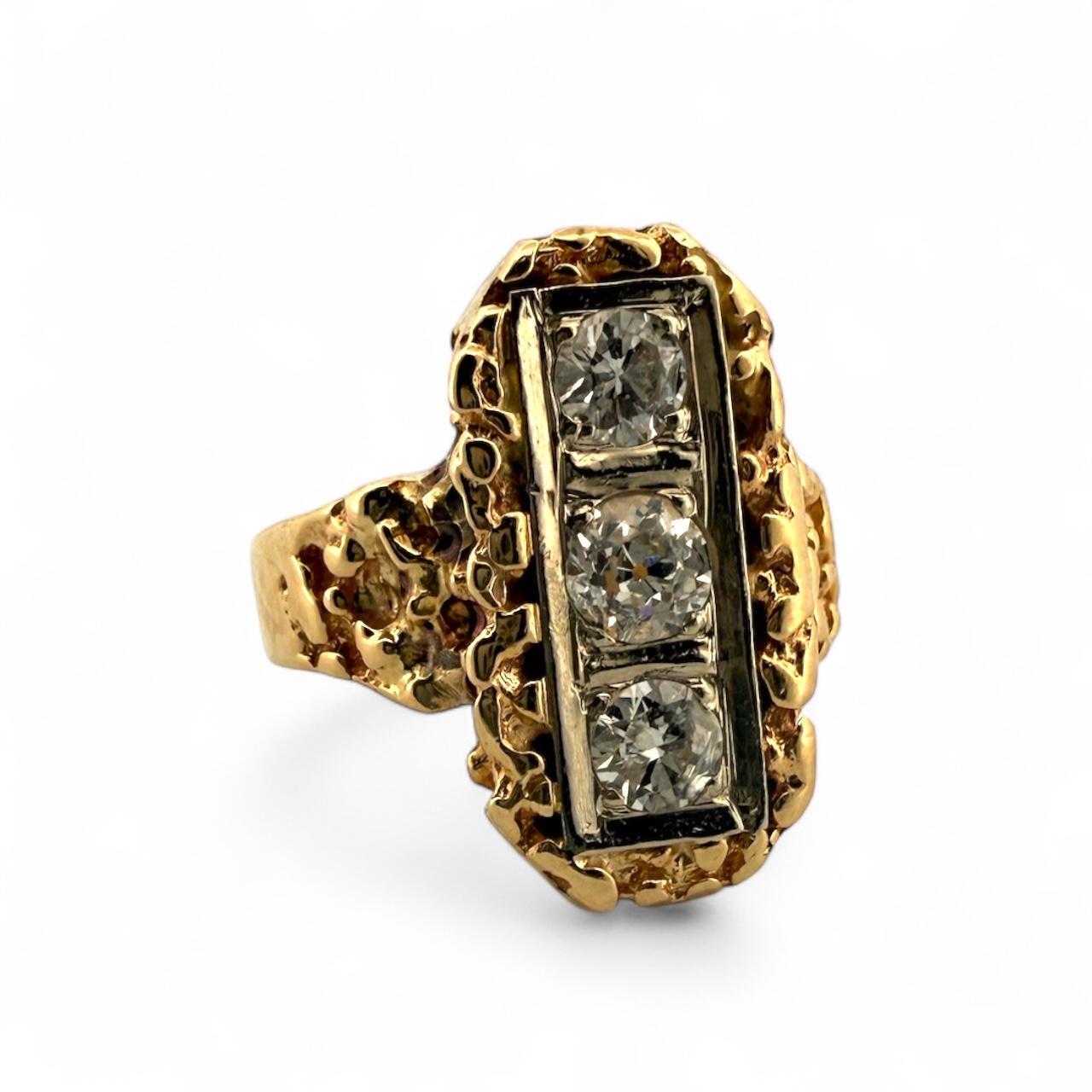 Vintage Gold Nugget Länglicher Diamant Cocktail Ring im Zustand „Gut“ im Angebot in Montgomery, AL