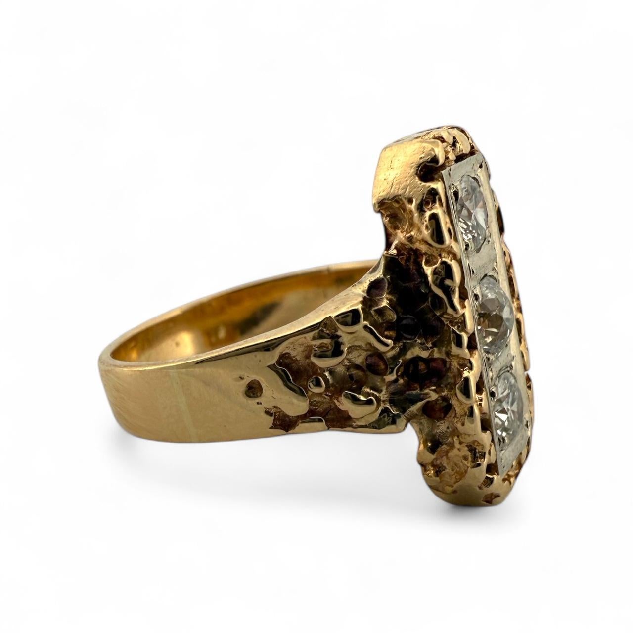 Vintage Gold Nugget Länglicher Diamant Cocktail Ring im Angebot 2