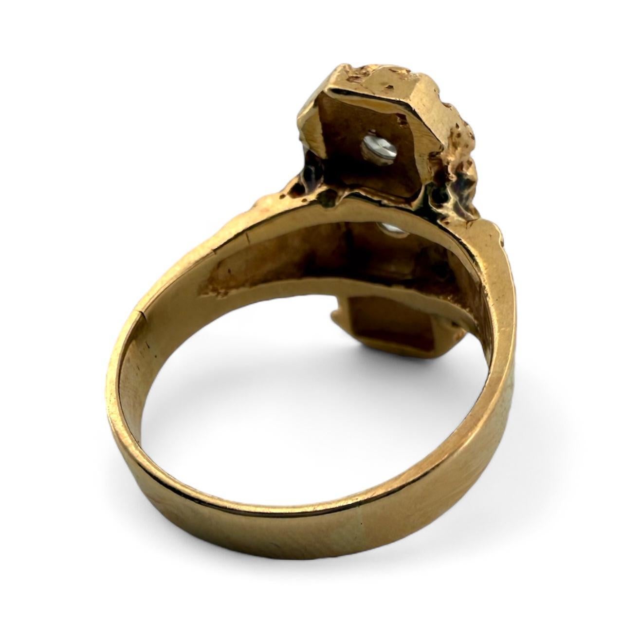 Vintage Gold Nugget Länglicher Diamant Cocktail Ring im Angebot 3