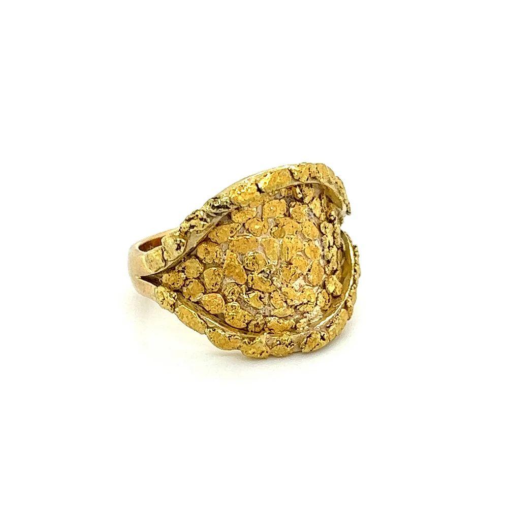 Simply Beautiful! Centering 19K Gold Inlay Nuggets in Hand crafted 14K Yellow Gold Tapered 16.2 - 4.0mm Band Ring. Ring size 6.5, we offer ring resizing. The ring epitomizes vintage charm. In excellent condition, recently professionally cleaned and
