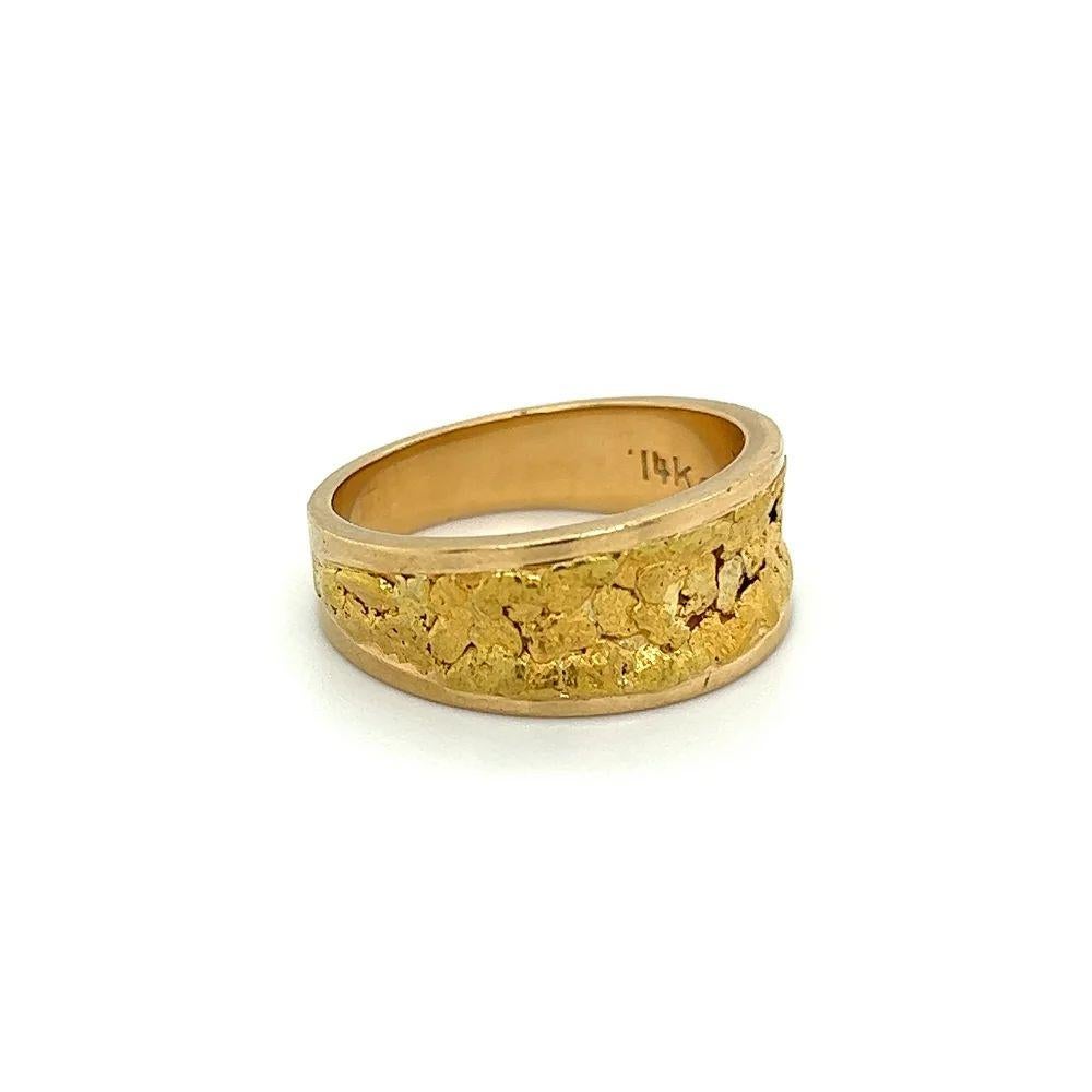 Simply Beautiful! Centering 19K Gold Inlay Nuggets in Hand crafted 14K Yellow Gold Tapered 9.5 - 5.0mm Band Ring. Ring size 10, we offer ring resizing. The ring epitomizes vintage charm, ideal worn alone or as a lovely Wedding band. In excellent