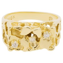 Nugget-Ring aus Gold mit Nugget  6,39GMS massives 10K Gold und .10CTW Diamanten