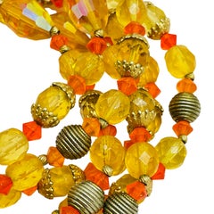 Vintage gold orange citrine crystal beaded necklace
