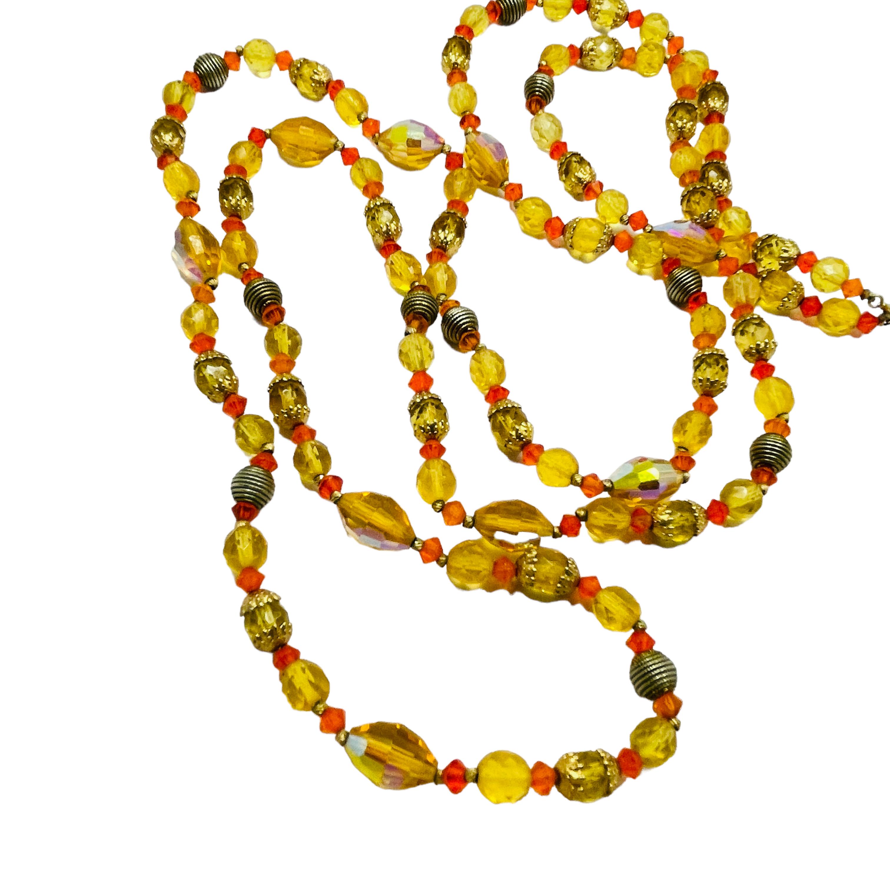 Vintage gold orange citrine crystal beaded necklace In Good Condition For Sale In Palos Hills, IL