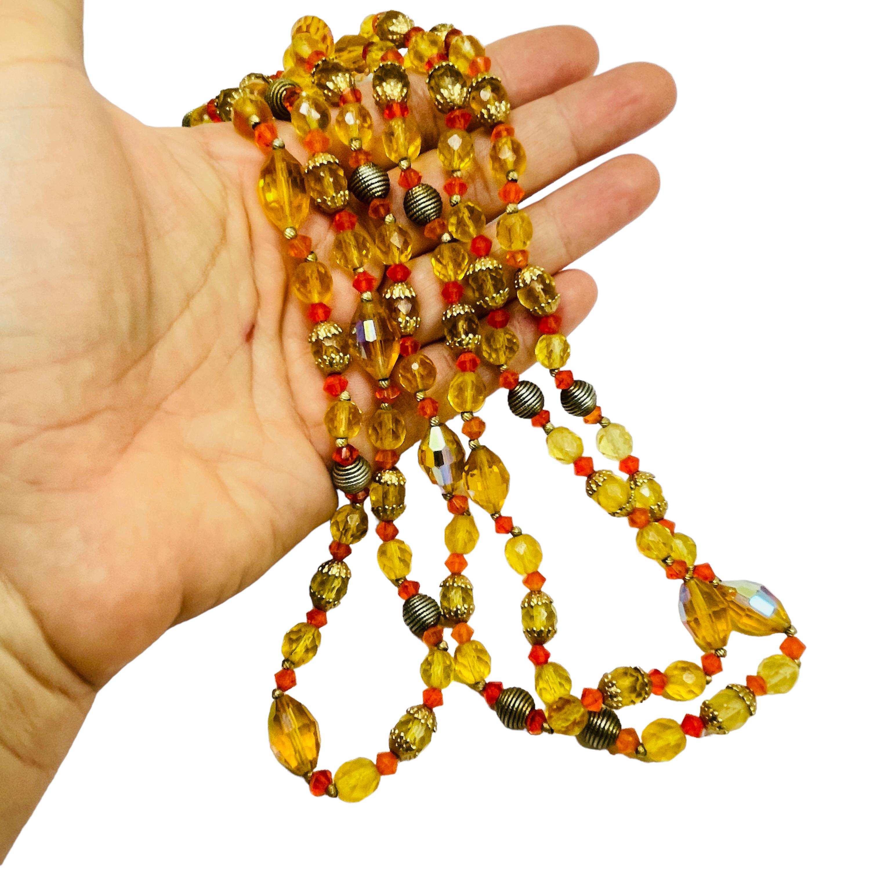 Women's or Men's Vintage gold orange citrine crystal beaded necklace For Sale