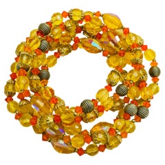 Collier vintage en perles de cristal de citrine orange doré
