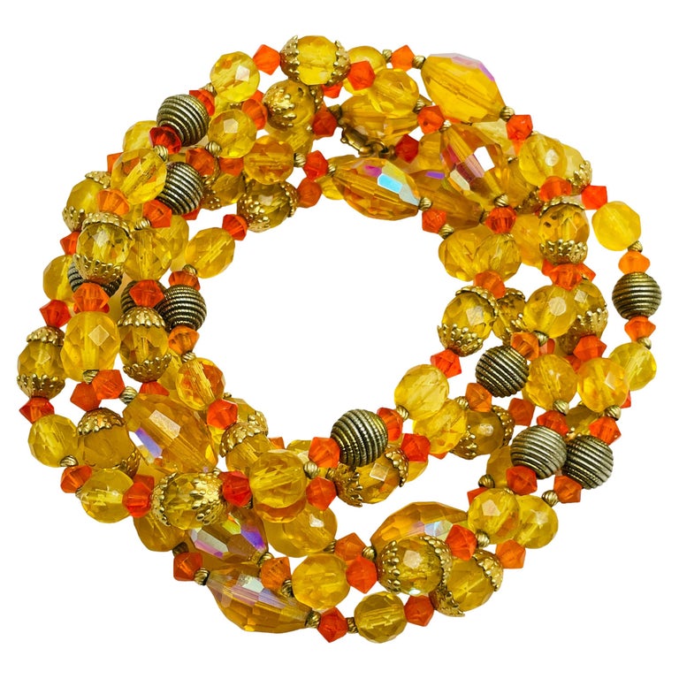 Vintage gold orange citrine crystal beaded necklace For Sale at 1stDibs