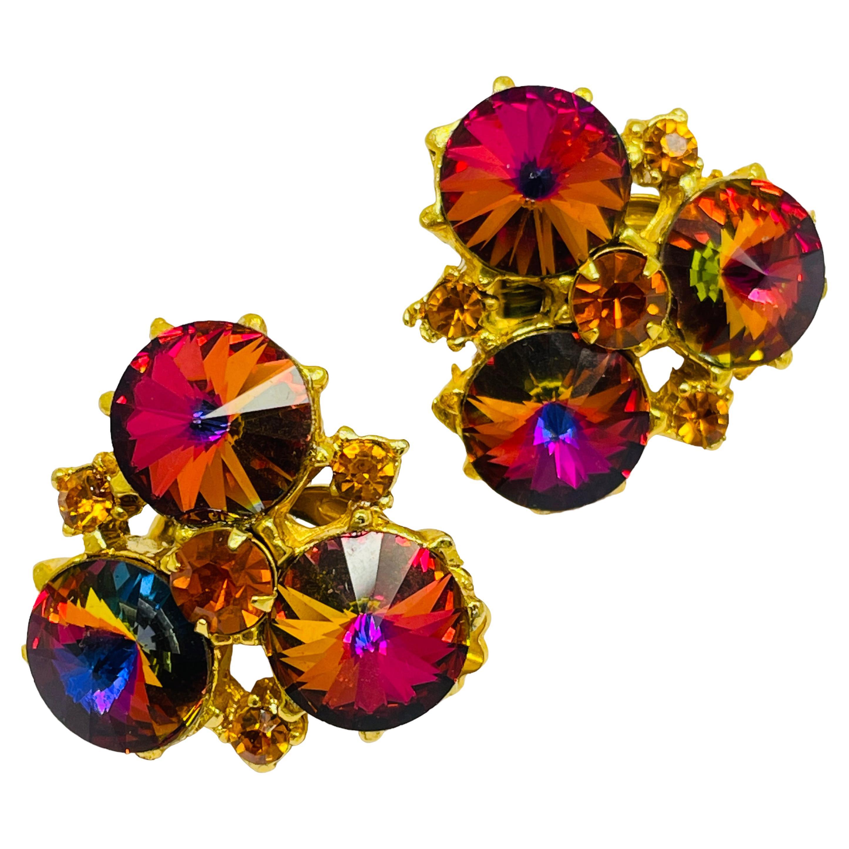 Pendientes de clip vintage de cristal de sandía naranja dorado de diseño de pasarela en venta