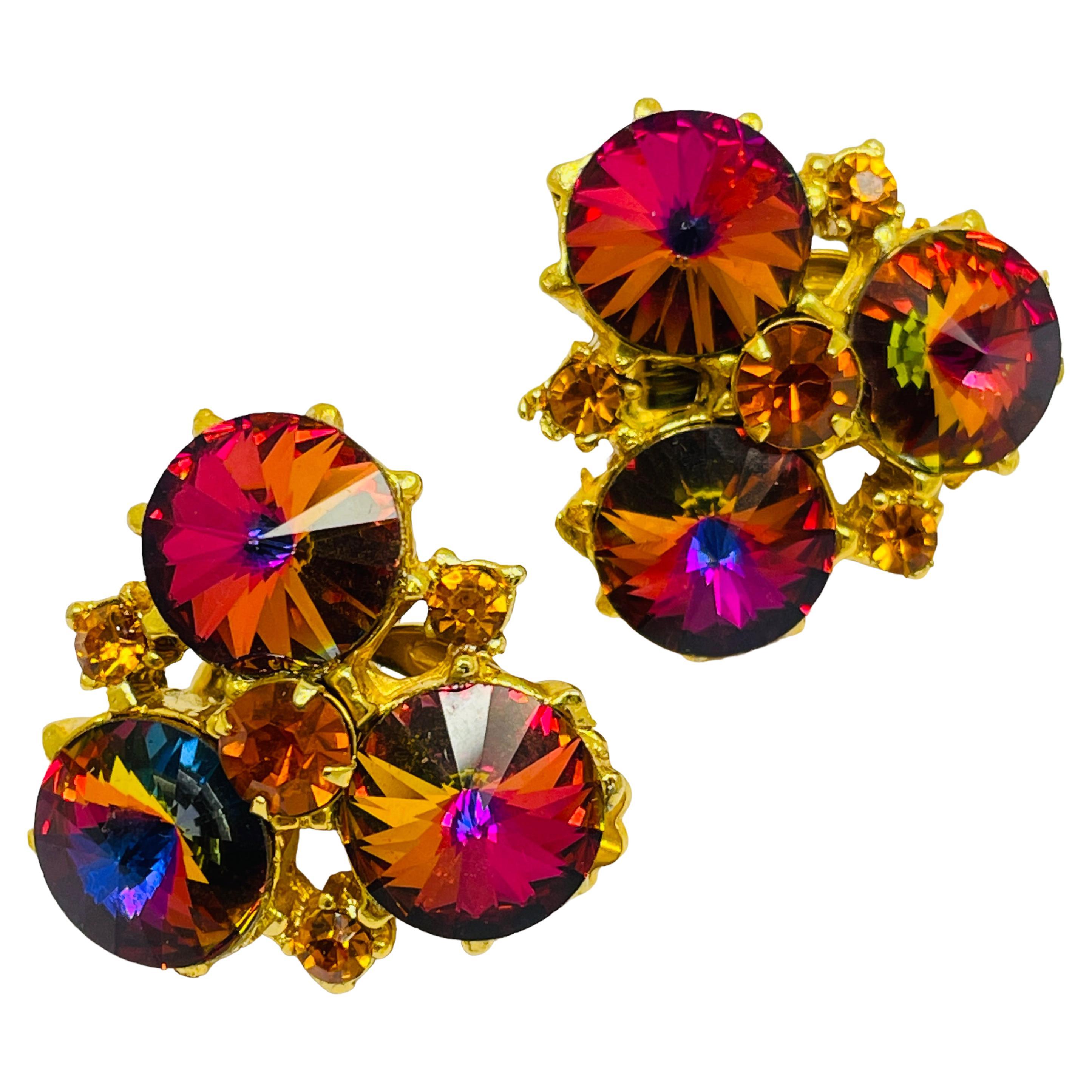 Vintage gold orange watermelon glass designer runway clip on earrings For Sale