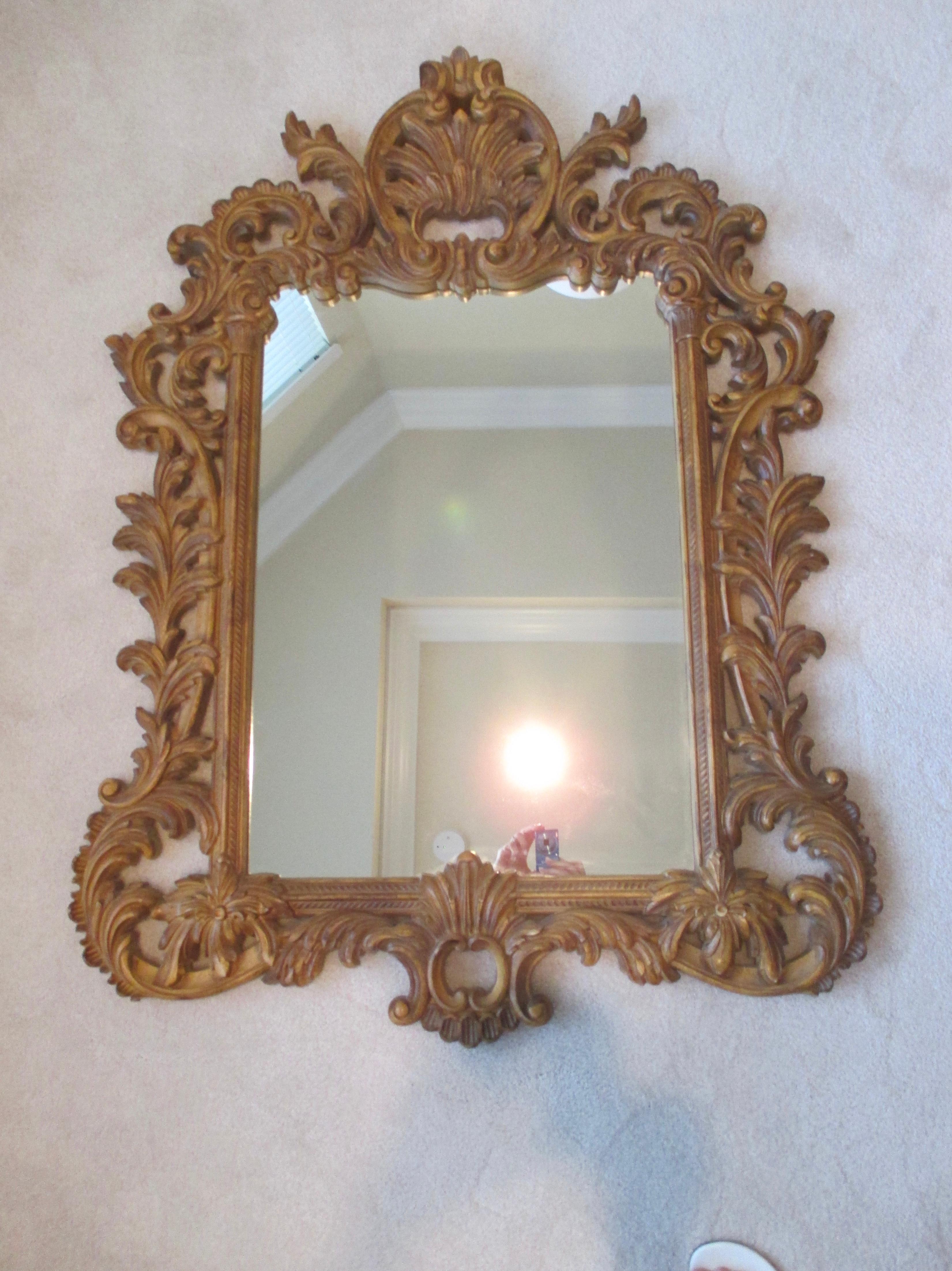 Glass Vintage Gold Ornate Mirror For Sale