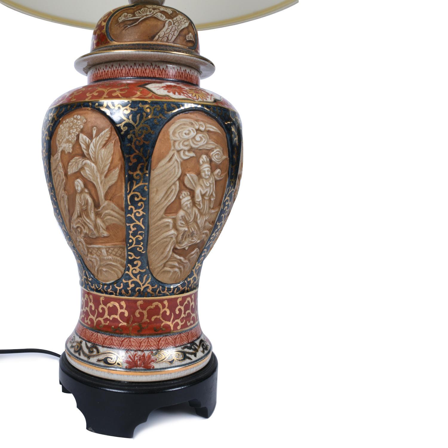 American Vintage Gold Oxblood Red and Blue Ornate Chinese Porcelain Lamps