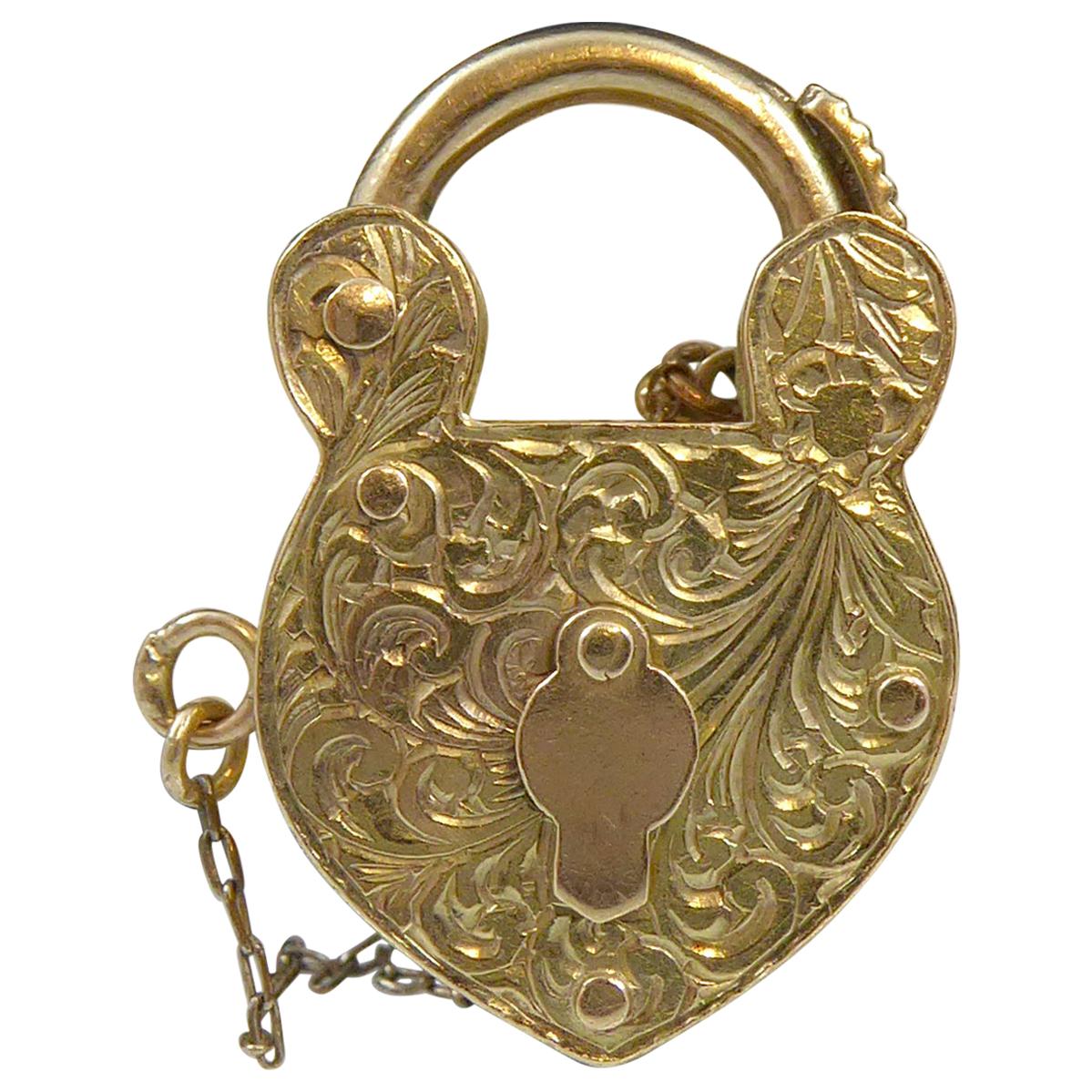 Vintage Gold Padlock Pendant Charm, Fully Lockable Complete with Key 1970s Era