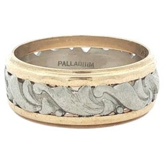 Vintage Gold & Palladium Center Floral Open Work Wide Eternity Band Ring sz 6