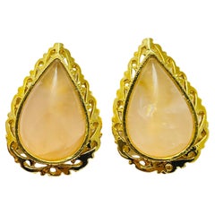 Vintage gold peach glass designer runway clip on earrings