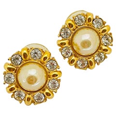 Vintage gold pearl crystal pierced 80’s earrings  