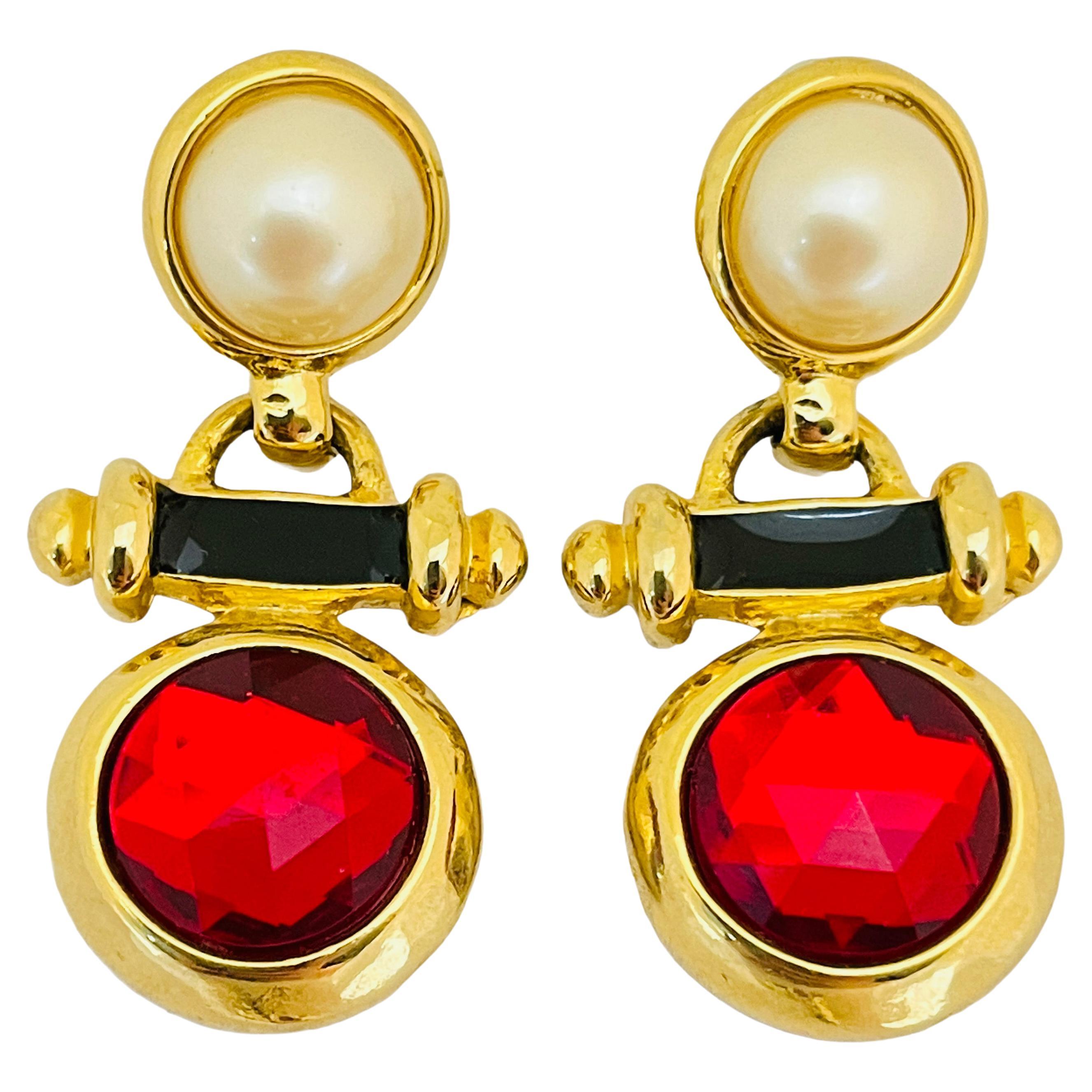 Vintage gold pear glass drop designer runway pierced earrings For Sale