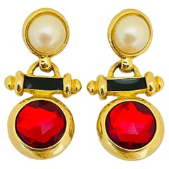 Designer-Laufsteg-Ohrringe aus Gold mit Perlenglas-Tropfen