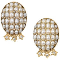 Antique Gold Pearl and Diamond Earrings