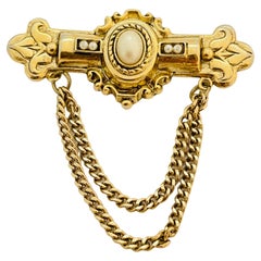 Vintage gold pearl dangle chain designer runway brooch