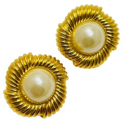  Vintage gold pearl designer clip on earrings