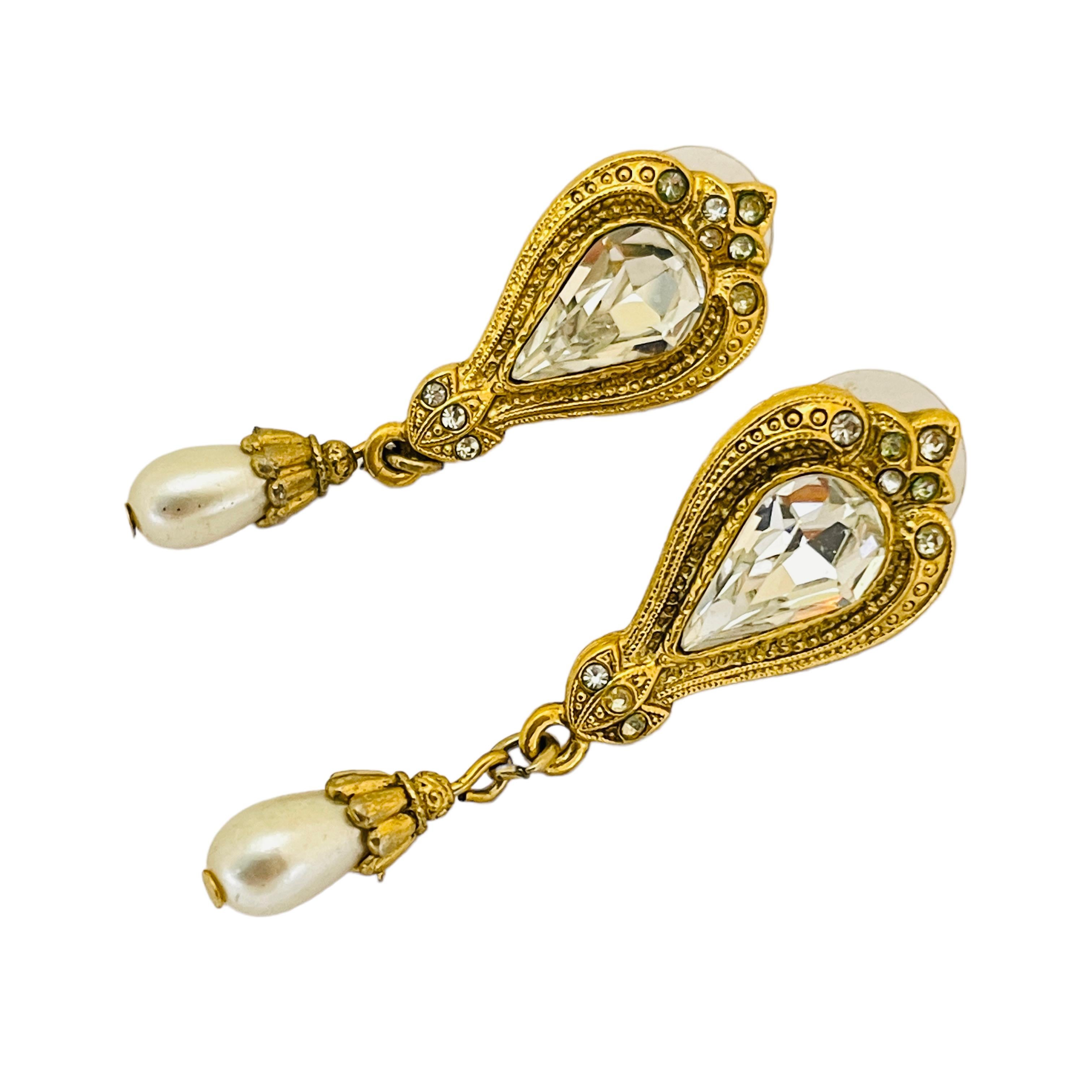 Women's or Men's Vintage gold pearl glass designer runway pierced earrings For Sale