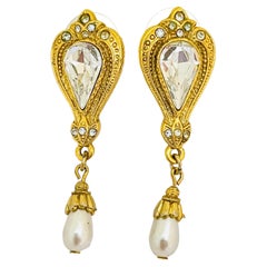 Vintage gold pearl glass designer runway pierced earrings
