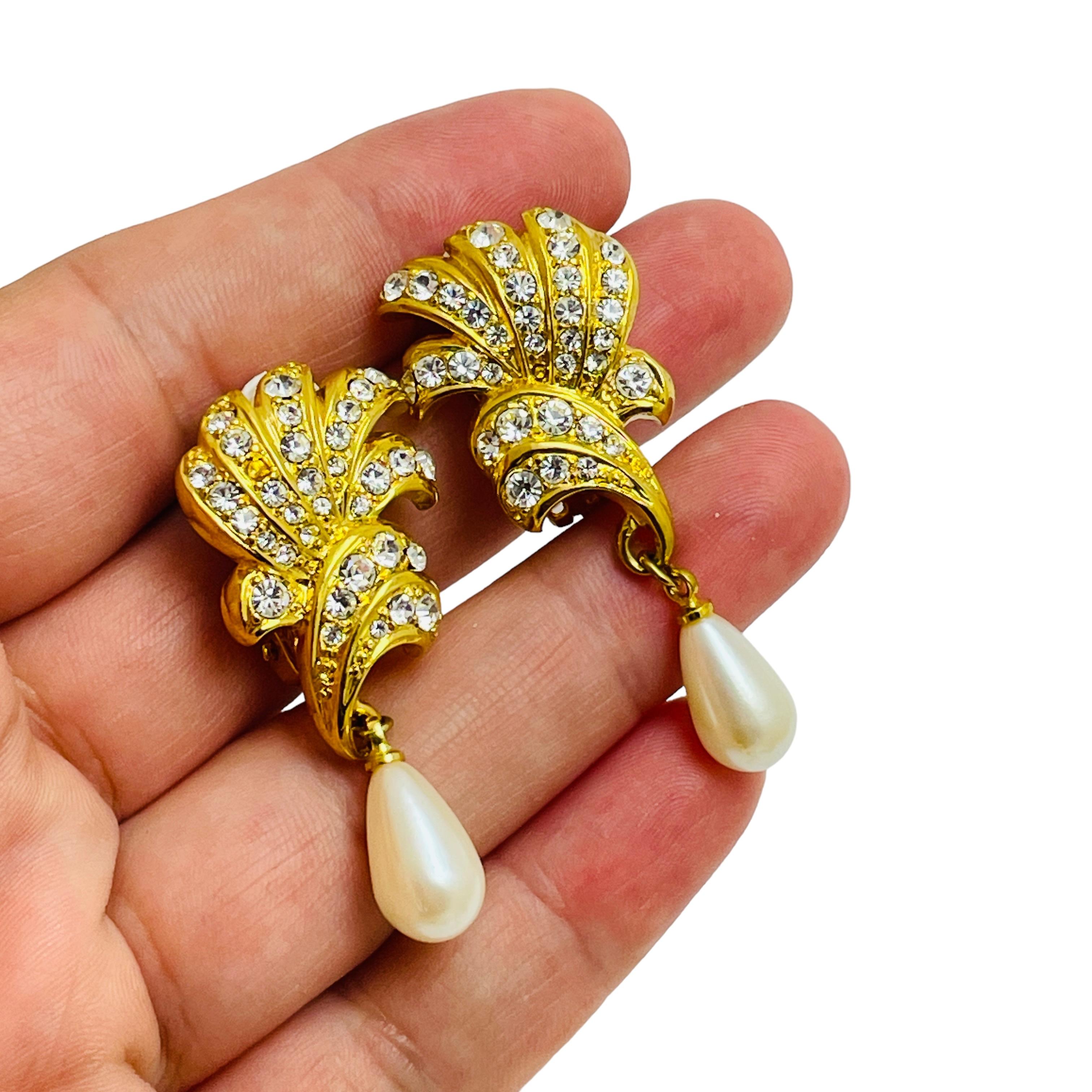 De las mujeres Pendientes vintage de oro con perlas y strass de diseño de pasarela en venta