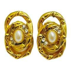 Vintage Gold Perle Strass Designer Clip auf Ohrringe