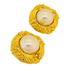 Gold Perle Strass massive Designer Laufsteg Clip-On-Ohrringe