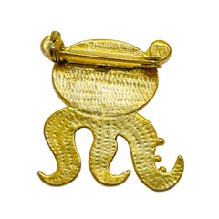 Vintage gold pearl rhinestone small octopus designer brooch