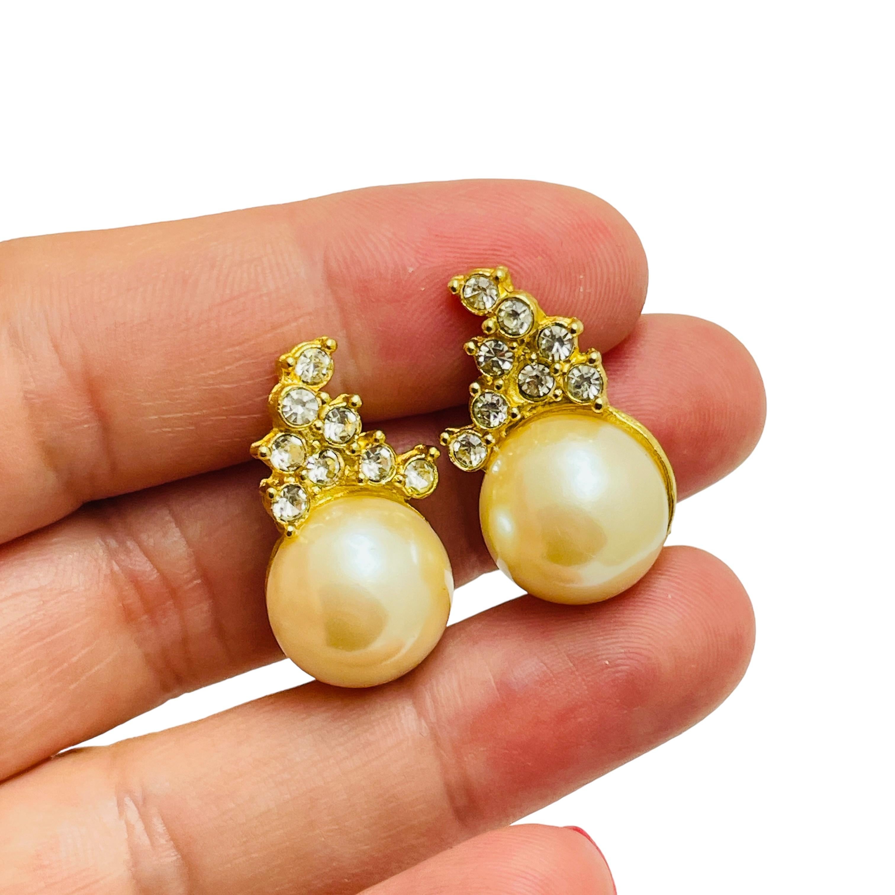De las mujeres Pendientes de clip de diseño con perlas doradas vintage en venta