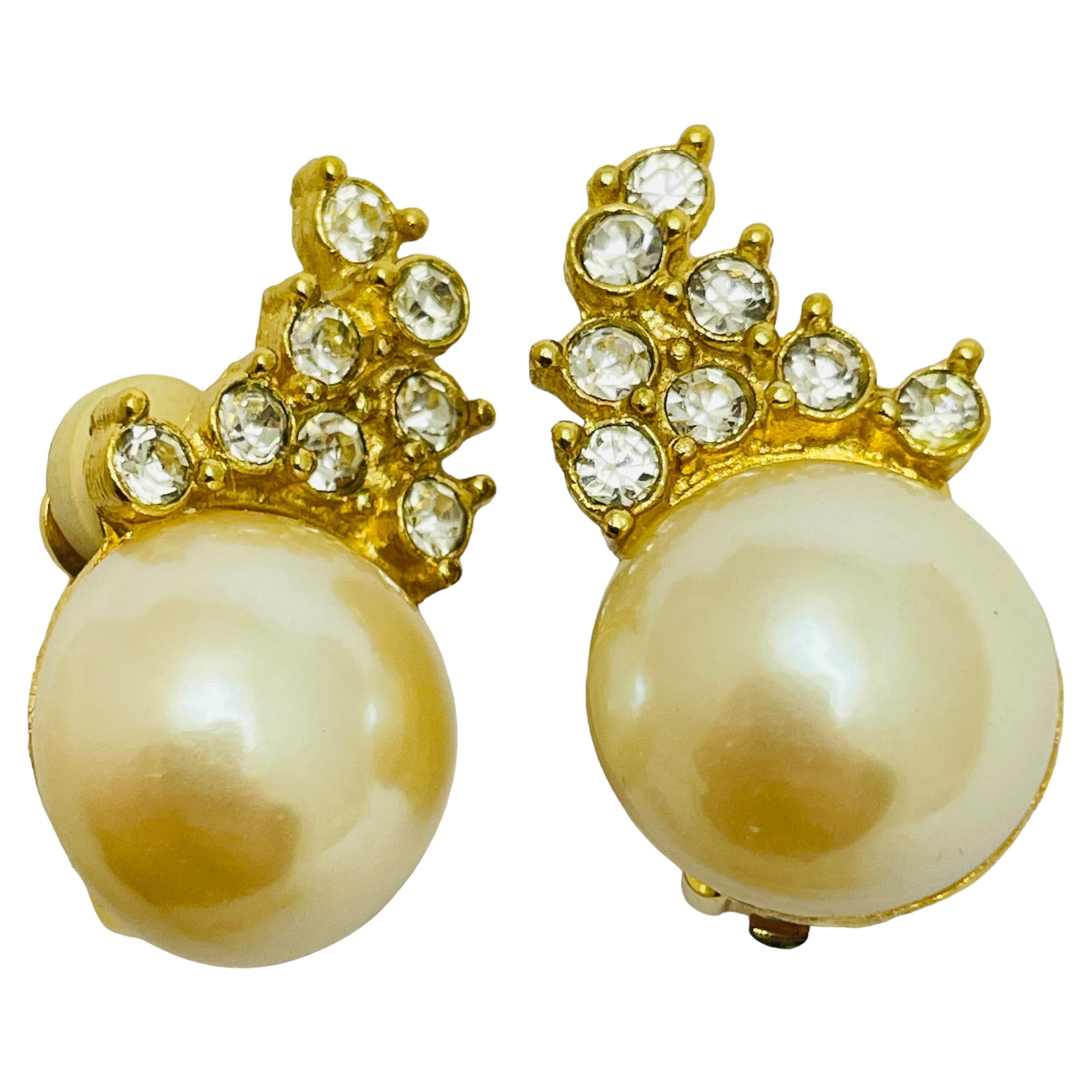 Orecchini a clip vintage con perle d'oro e strass di design
