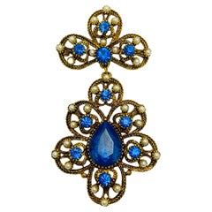 Vintage Gold Perle Saphir Strass Designer Brosche