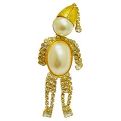 Broche vintage de diseño figurado con perlas doradas y strass