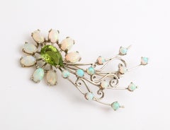 Vintage Gold, Peridot and Opal Comet Brooch