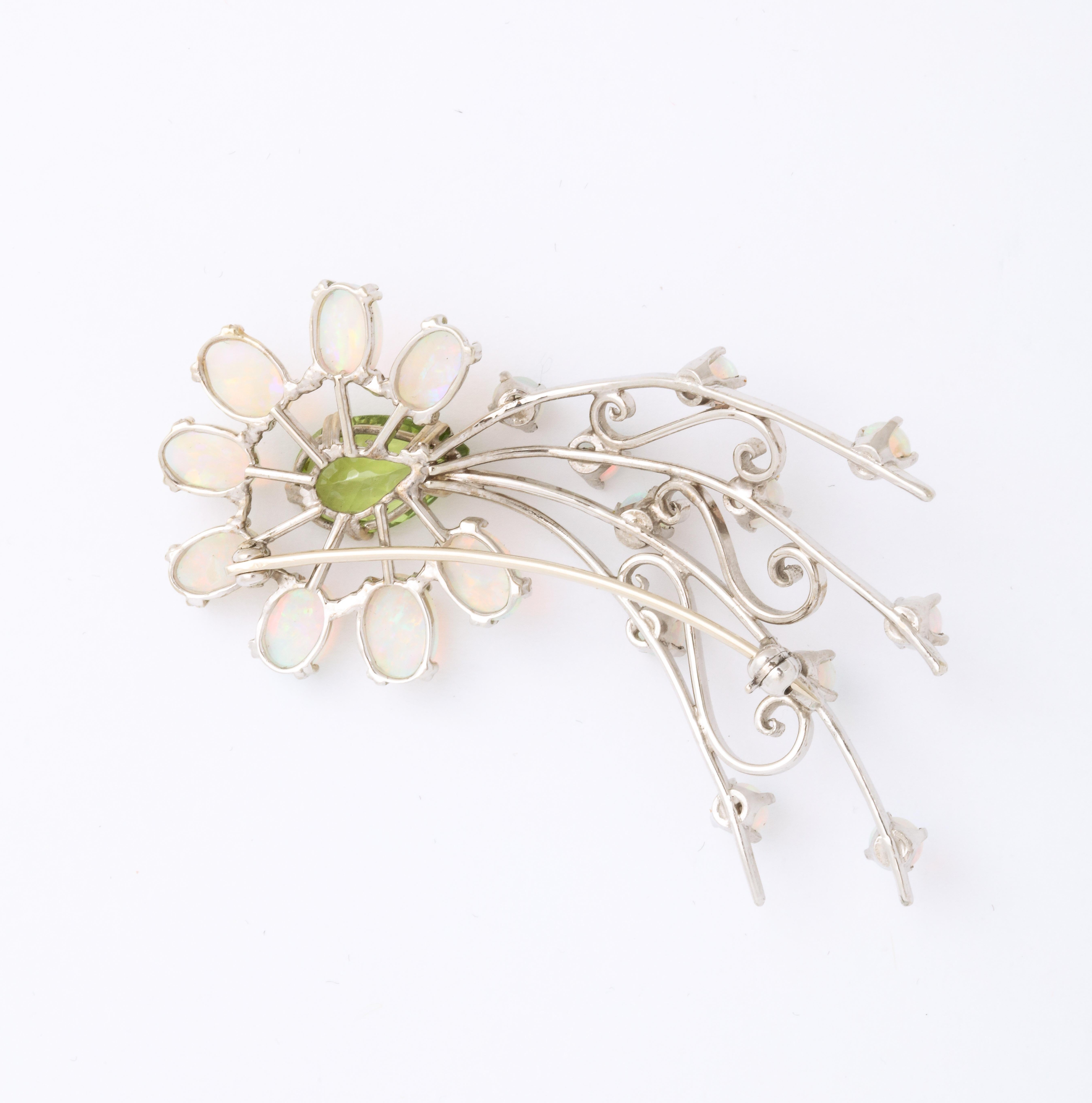 Mixed Cut Vintage Gold, Peridot and Opal Comet Brooch