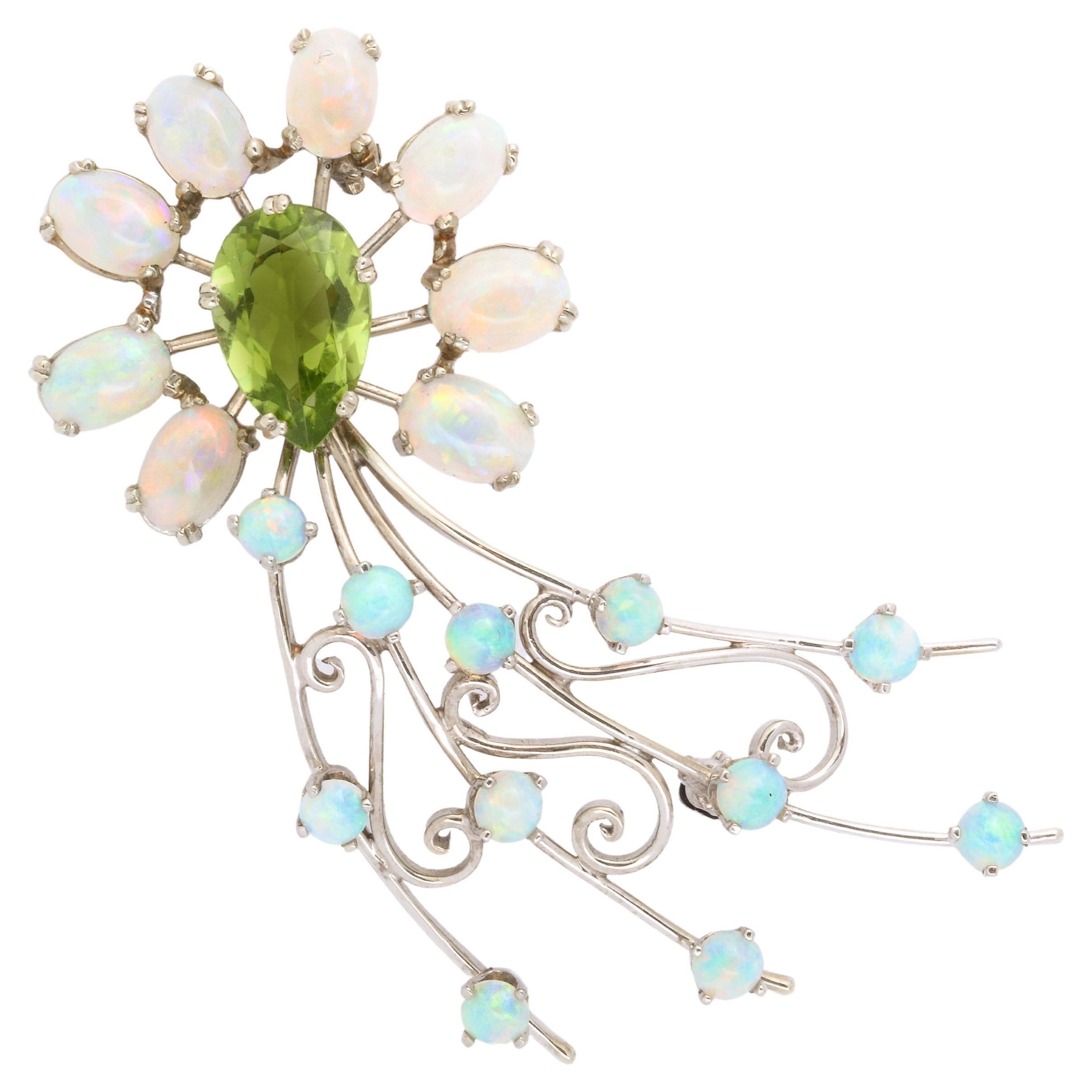 Vintage Gold, Peridot and Opal Comet Brooch