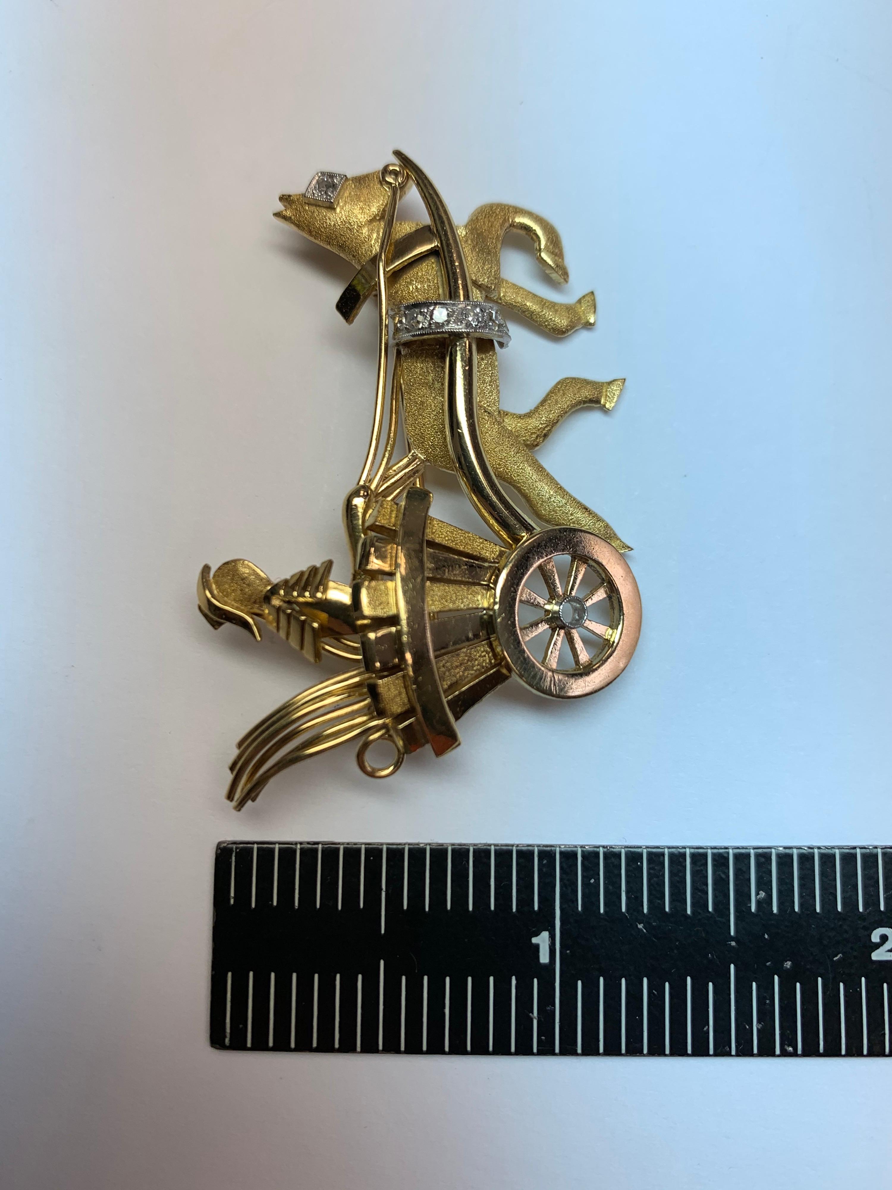 Round Cut Vintage Gold Pin 0.05 Carat Natural Diamond Roman Chariot Gem Stone, circa 1980 For Sale