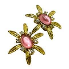 Boucles d'oreilles à clip vintage or rose avec fleurs de créateurs