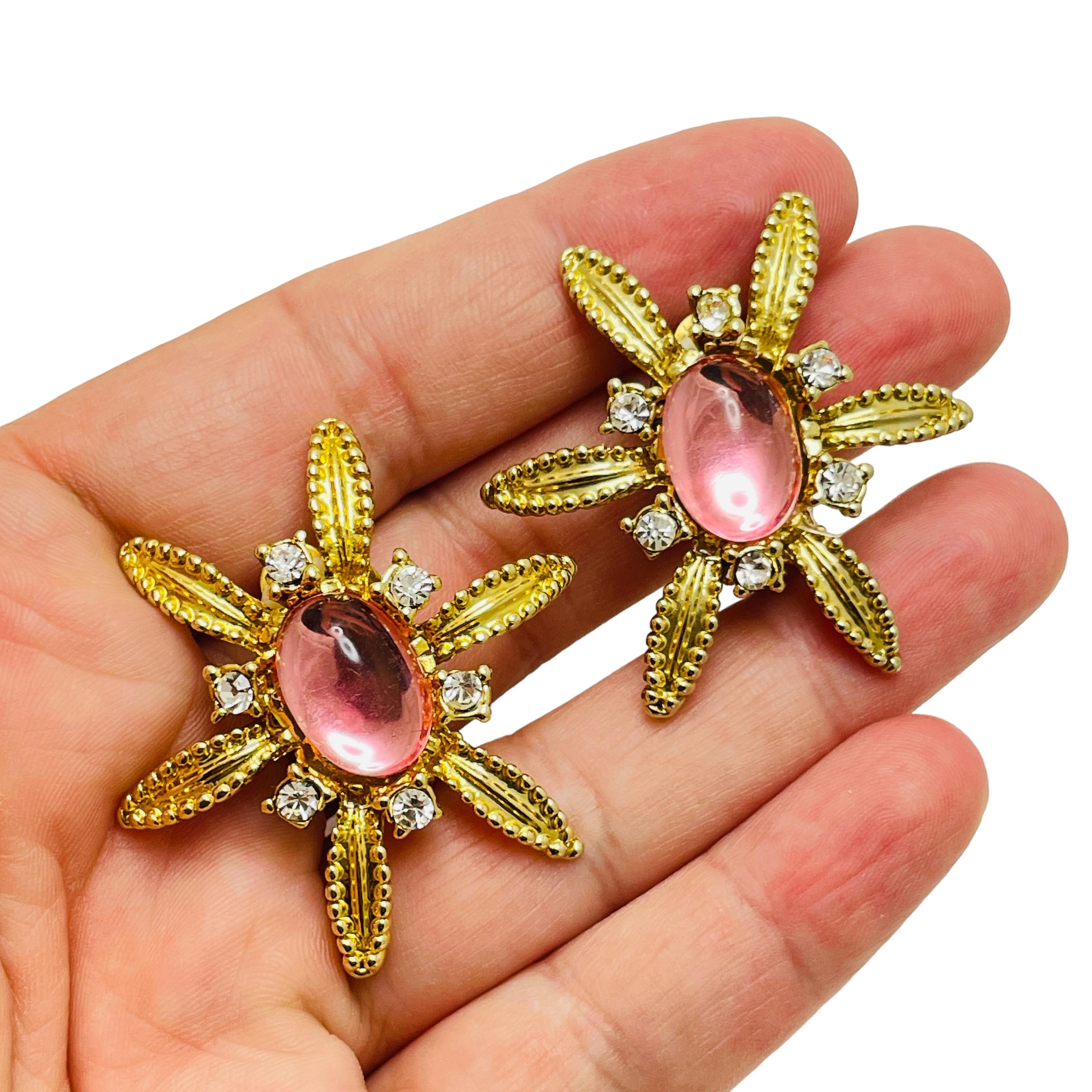 Vintage Goldrosa Blume Designer Laufsteg-Ohrclips auf Ohrringen, Vintage Damen im Angebot