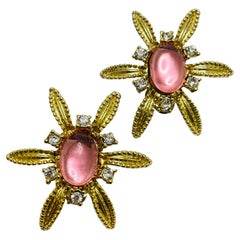 Boucles d'oreilles à clip vintage or rose avec fleurs de créateurs
